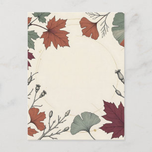 Autumn Botanical Leaf Wreath Frame Design Postcard