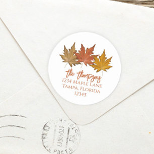 Autumn Botanical Leaves Fall Gold Return Address  Classic Round Sticker