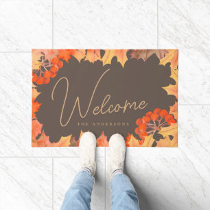Autumn Botanical Maple Leaves & Berries Custom Doormat