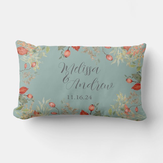 Autumn Botanical Newlywed Lumbar Pillow (Front)