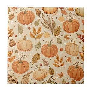 Autumn Botanical Pumpkin Vine Pattern Tile