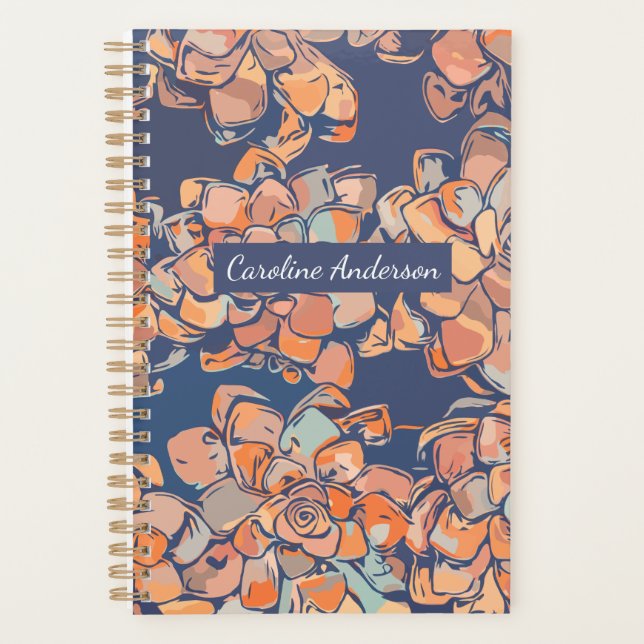 Autumn Botanicals Earthy Neutral Navy Personalized Planner (Front)