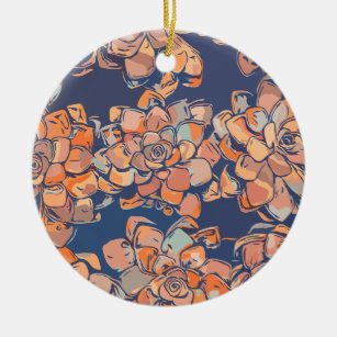 Autumn Botanicals in Earthy Neutrals and Navy Ceramic Ornament