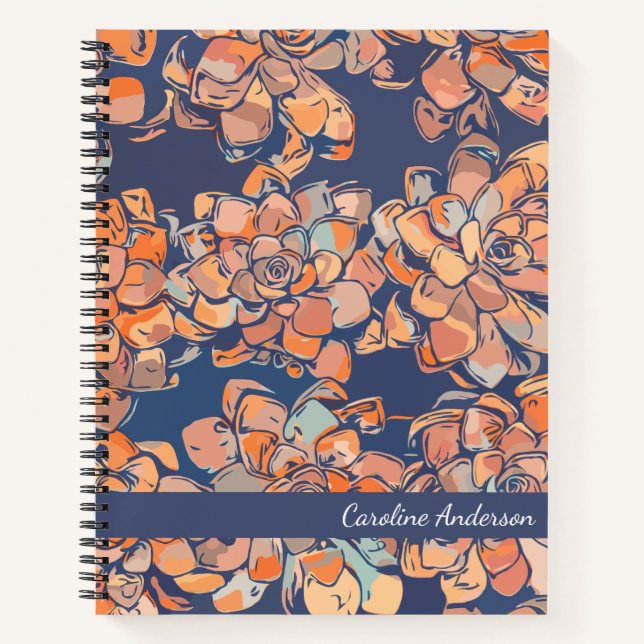Autumn Botanicals in Earthy Neutrals and Navy Name Notebook (Front)