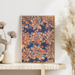 Autumn Botanicals in Earthy Neutrals and Navy Poster<br><div class="desc">A bold botanical design of floral rosettes in a rich autumn color palette of blues and beige.</div>