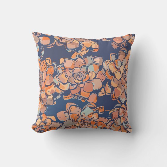 Autumn Botanicals in Earthy Neutrals and Navy Throw Pillow (Front)