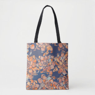Autumn Botanicals in Earthy Neutrals and Navy Tote Bag