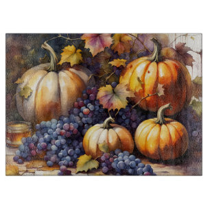 Autumn Bounty, pumpkins, Grapes honey Cutting Board