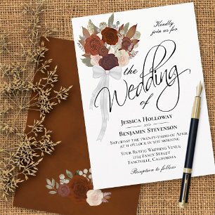Autumn Bouquet Elegant Watercolor Roses Wedding Invitation