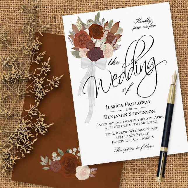 Autumn Bouquet Elegant Watercolor Roses Wedding Invitation (Creator Uploaded)