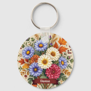 Autumn Bouquet of Asters and Dahlias Keychain