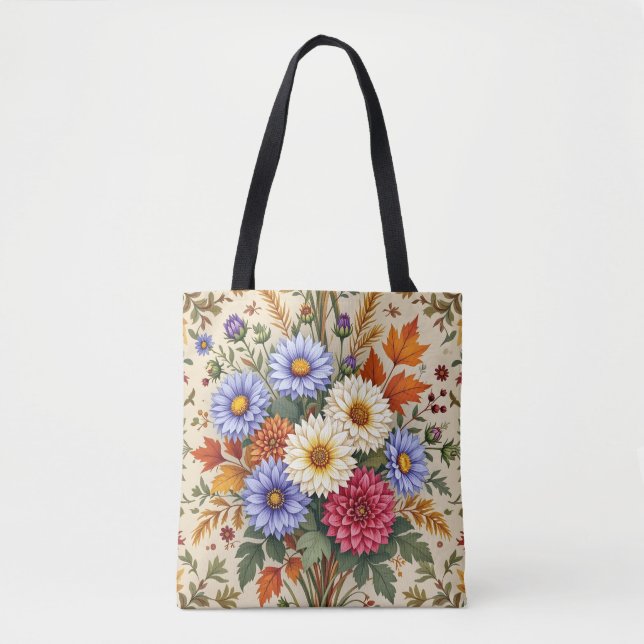 Autumn Bouquet of Asters and Dahlias Tote Bag (Front)