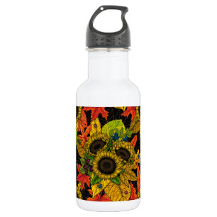 Autumn bouquet on black 532 ml water bottle