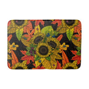Autumn bouquet on black bath mat