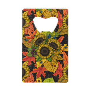 Autumn bouquet on black credit card bottle opener