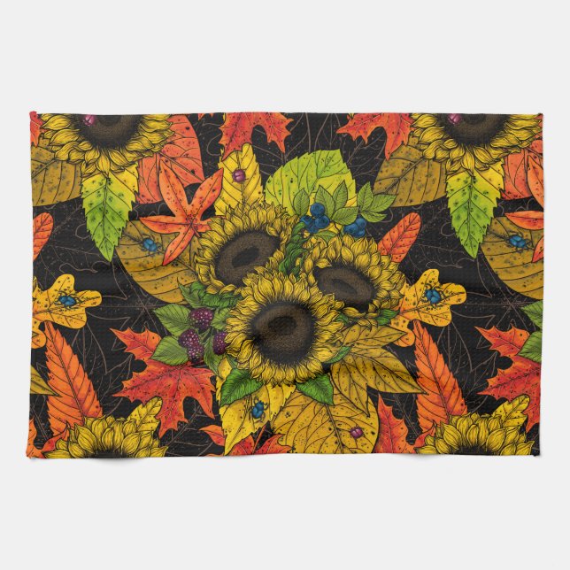 Autumn bouquet on black kitchen towel (Horizontal)