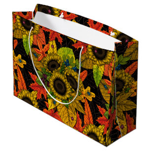 Autumn bouquet on black large gift bag