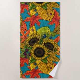 Autumn bouquet on blue beach towel