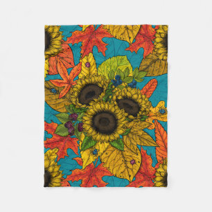 Autumn bouquet on blue fleece blanket