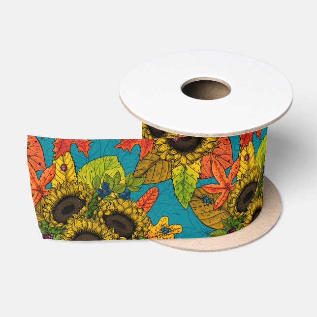Autumn bouquet on blue satin ribbon (Spool)