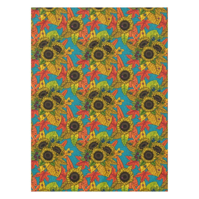 Autumn bouquet on blue tablecloth (Front)