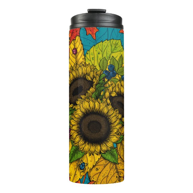 Autumn bouquet on blue thermal tumbler (Front)