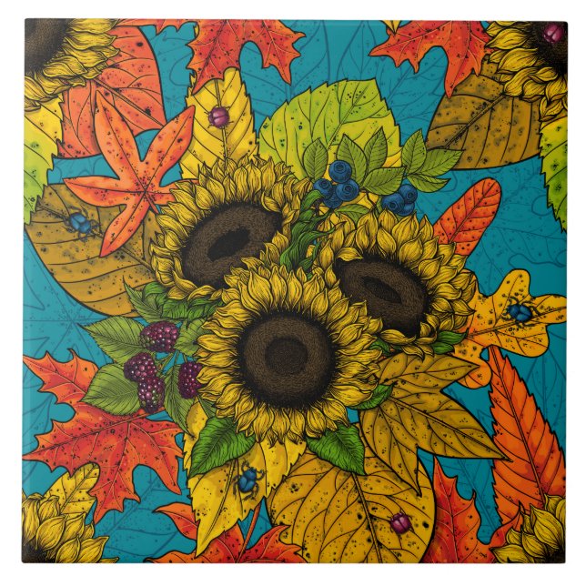 Autumn bouquet on blue tile (Front)