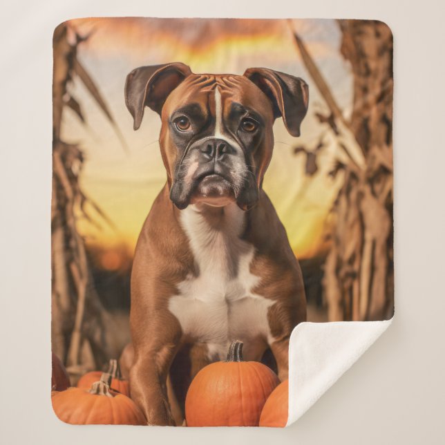 Autumn Boxer Dog Sherpa Blanket (Front)