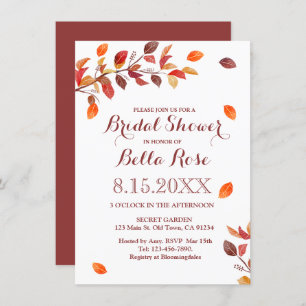 Autumn Branch Fall Leafs Bridal Shower Invitations
