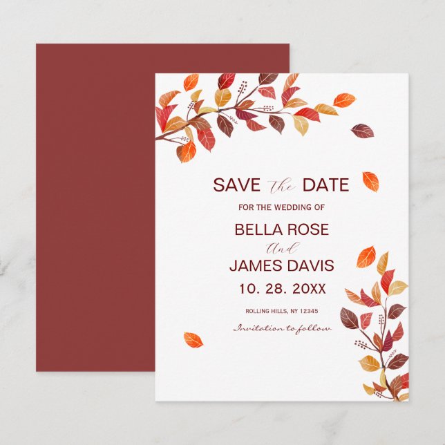Autumn Branch Leafs Wedding Save the Date (Front/Back)