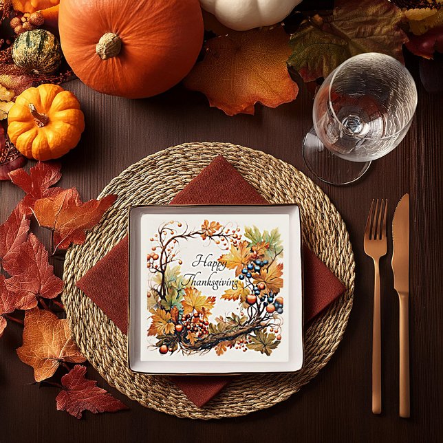 Autumn branch with leaves and berries custom napkin (Creator Uploaded)