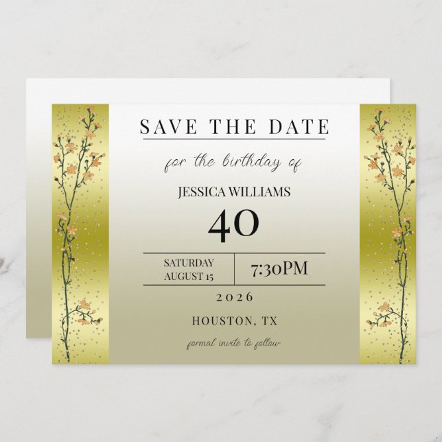 Autumn Branches, Confetti Gold Save The Date Invitation (Front/Back)