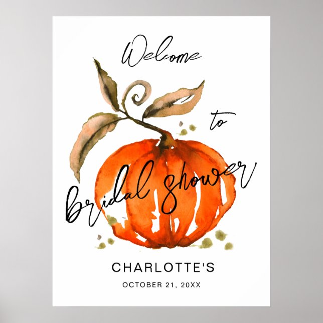 Autumn bridal shower Watercolor Pumpkin Poster (Front)
