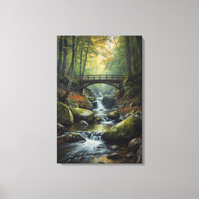 Autumn Bridge Waterfall Canvas Print (Front)