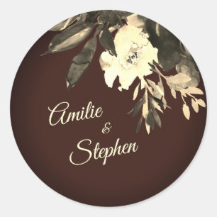 Autumn Brown Dried Botanical Wedding Classic Round Sticker