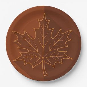 Autumn Brown Maple Leaves Paper Plate