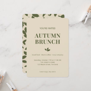 Autumn Brunch Falling Leaves Olive Green Invitation