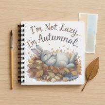 Autumn Bunny in Leaves with Funny Lazy Quote