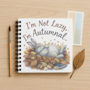 Autumn Bunny in Leaves with Funny Lazy Quote Notebook