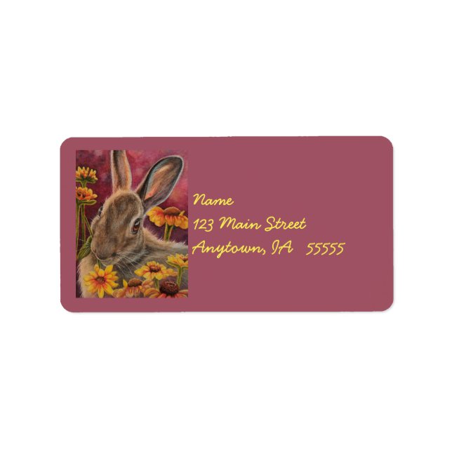 Autumn Bunny Rabbit Yellow Flowers Watercolor Art Label (Front)