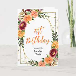 Autumn Burgundy and Orange Floral Birthday Card