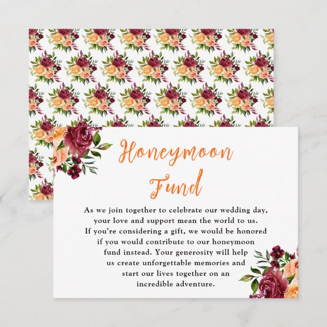 Autumn Burgundy and Orange Wedding Honeymoon Fund Enclosure Card (Front/Back)