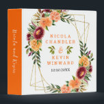 Autumn Burgundy and Orange Wedding Photo Album Binder<br><div class="desc">This beautiful and elegant wedding binder features watercolor burgundy red and orange flowers with foliage on a gold geometric frame. The text combines handwritten script and serif fonts for a stylish and modern look. This is perfect as a party planner,  photo album or guest book.</div>