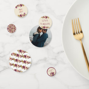 Autumn Burgundy and Pink Floral Wedding Table Confetti