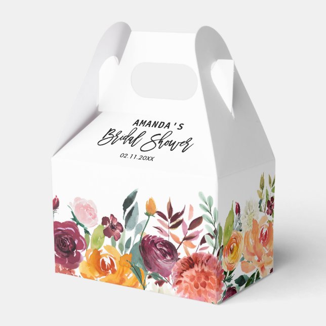 Autumn Burgundy Blush Floral Blossom Bridal Shower Favor Box (Back Side)