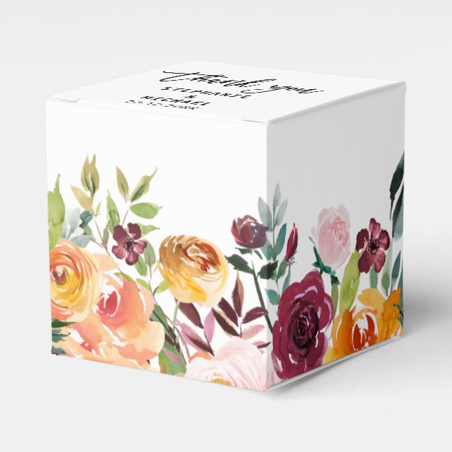 Autumn Burgundy Blush Floral Blossom Wedding Favor Box (Front Side)