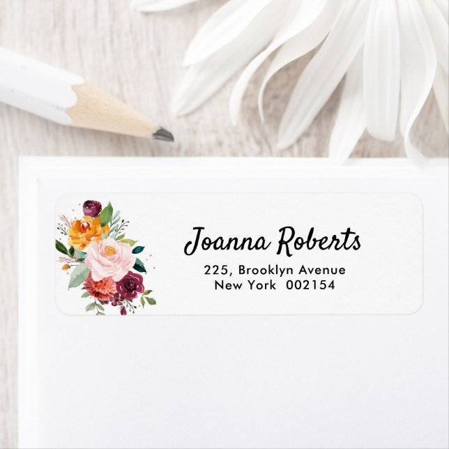 Autumn Burgundy Blush Floral Return Address (Insitu)