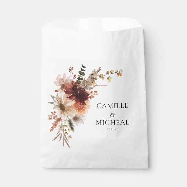 Autumn Burgundy Fall Floral Wedding Favour Bag (Front)