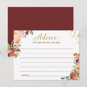 Autumn Burgundy Floral Gold Words of Advice Card