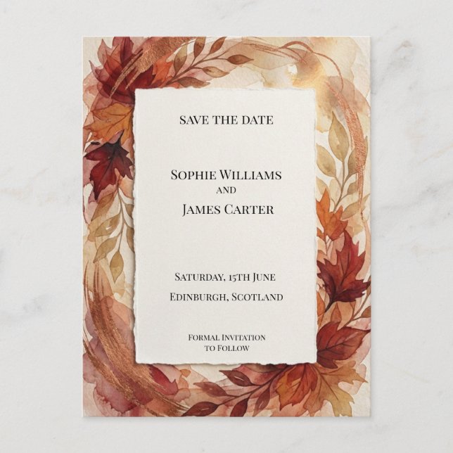 Autumn Burgundy Floral Save The Date Postcard (Front)